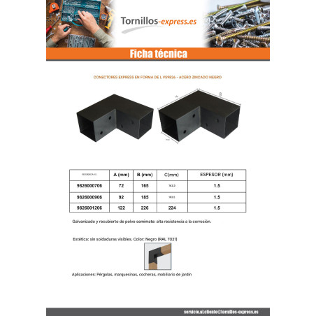 1 x Conector platina de ensamblaje EXPRESAR en L Acero cincado negro 72X165X163.5