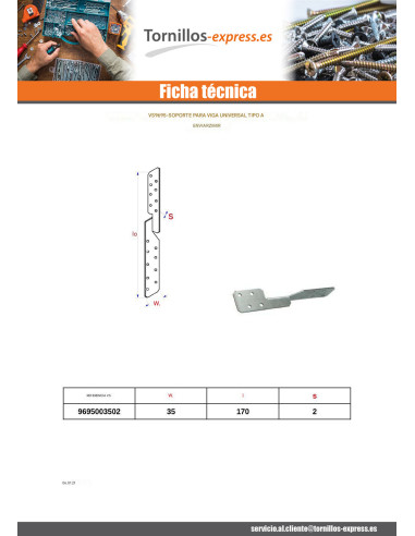1 x Espiga metal de VIGAS Tipo con sendzimir...