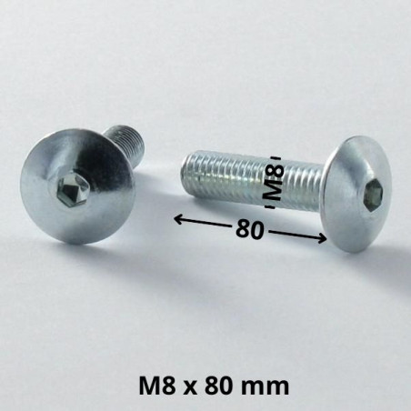 1 x Tornillo poelier cabeza redonda ancha M8X80 llave de 5 Acero cincado blanco