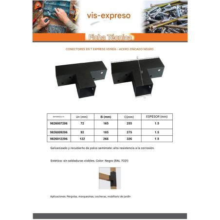 1 x Conector platina de ensamblaje EXPRESAR en cabeza Acero cincado negro 92X185X275