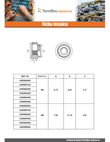 1 x Tuerca para remachar cilíndrico M3 grosor...