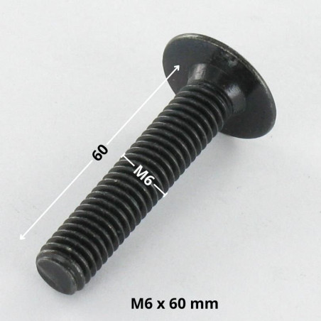 1 x Tornillo poelier cabeza redonda ancha M6X60 llave de 4 Acero cincado negro