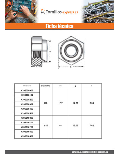 1 x Tuerca para remachar hexagonal Acero...