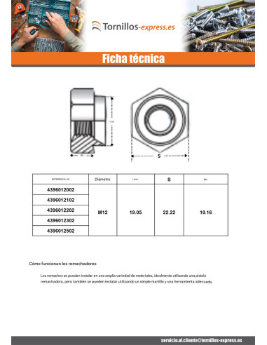 1 x Tuerca para remachar hexagonal Acero...