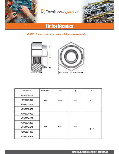 1 x Tuerca para remachar hexagonal Acero...