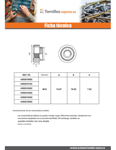 1 x Tuerca para remachar cilíndrico M8 grosor...