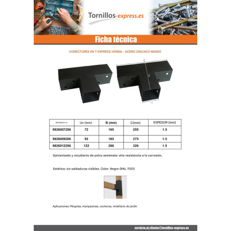 1 x Conector platina de ensamblaje EXPRESAR en cabeza Acero cincado negro 72X165X255