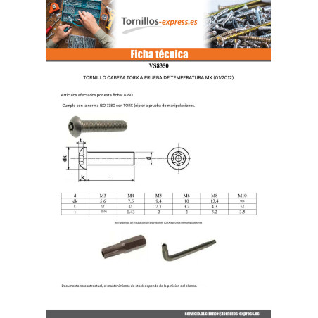 1 x Tornillo metales Inoxidable A2 Seguridad cabeza abombada TORX T45 con tetón M10X60
