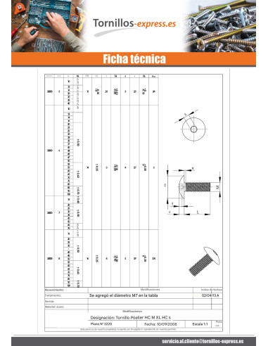 1 x Tornillo poelier cabeza redonda ancha M8X55...