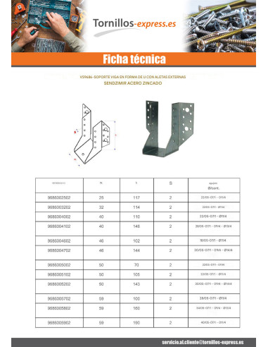 1 x Colgador de vigueta en forma de U con...