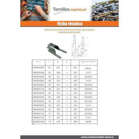 1 x Colgador de viga con ala plegable sendzimir 32X158