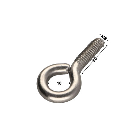 1 x Tornillo de ojo metales M8X80 ojo 10 Inoxidable A2