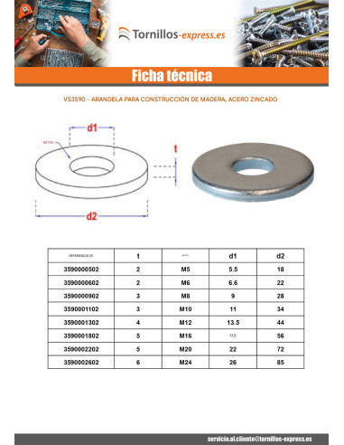 1 x Arandela para construcción madera interior...