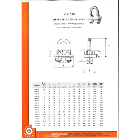 1 x Sujetacable Estribo Acero cincado blanco para Cable 22