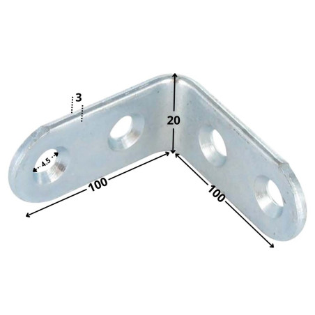 1 x Escuadra 100X100X20 4 agujeros diámetro 4.5 Acero cincado blanco