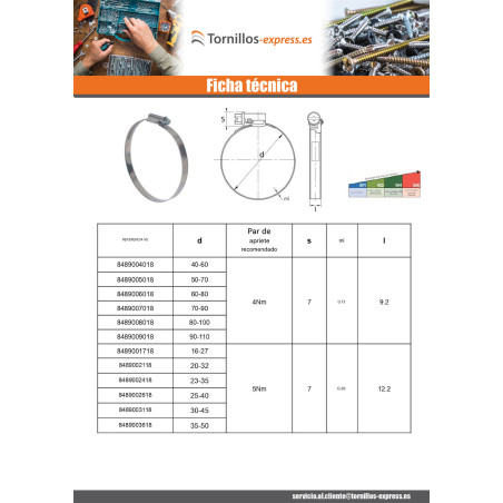 1 x Abrazadera cabeza desplazada banda no perforada de 9 diámetro 16 con 27 Inox W4