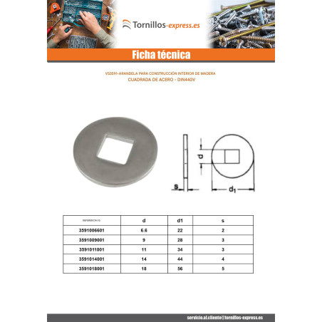 1 x Arandela para construcción madera interior cuadrada 14X44X4 Acero bruto