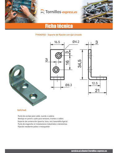 1 x Escuadra de fijación con ojal 34,5 x 21 x...