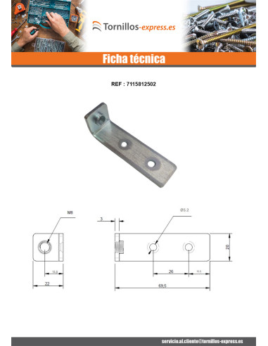 1 x Escuadra de fijación agujero roscado M7X150...
