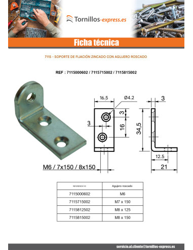 1 x Escuadra de fijación agujero roscado M8X150...