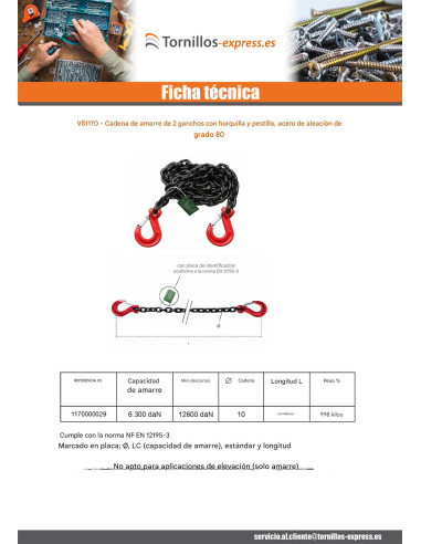 1 x Cadena de amarre 2 Gancho grado 80 3.5 M...