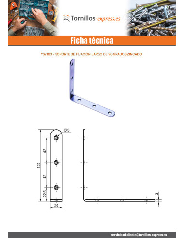 1 x Escuadra de fijación larga 90 120X20X3...