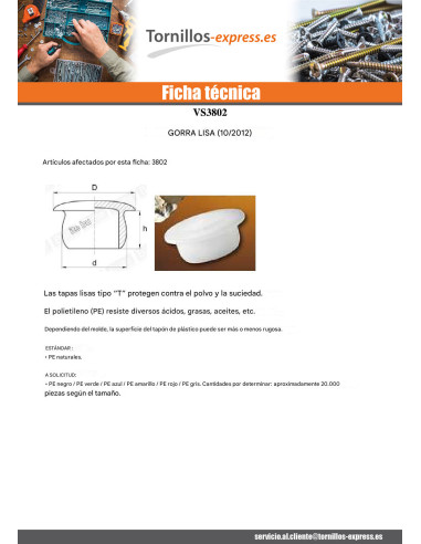 1 x Tapón liso 25X32 LG13 Polietileno RAL1020