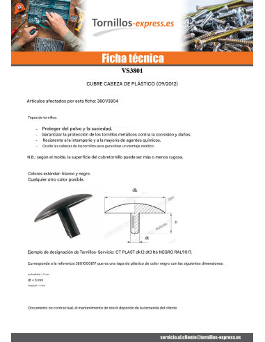 1 x Tapón para Cabeza de Tornillo Polietileno...