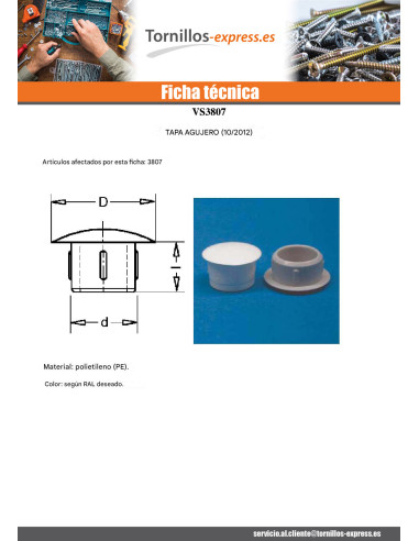 1 x Embellecedor agujero 12/5.5 longitud 5.6...