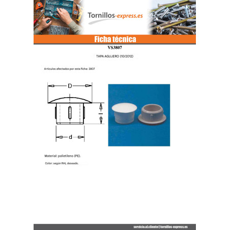 1 x Embellecedor agujero 12/5.5 longitud 5.6 Aluminio RAL9006 aluminio blanco