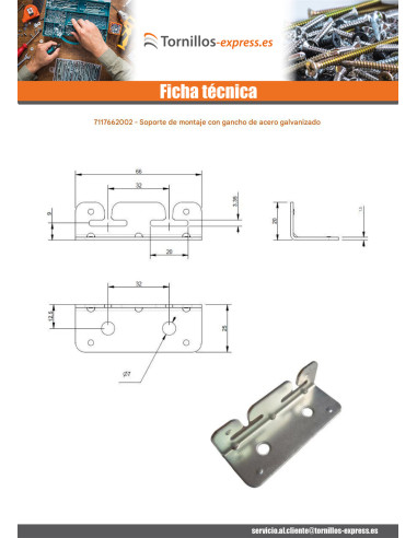 1 x Soporte de fijación con Gancho 660x200...