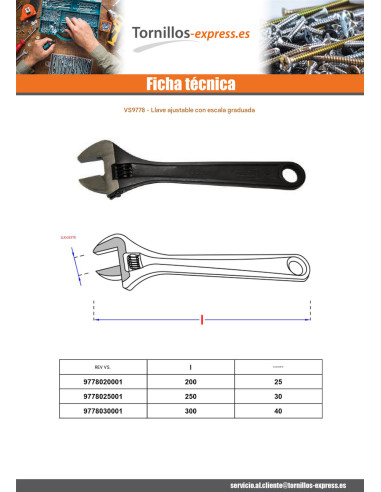 1 x Llave inglesa con escala graduada 300 mm