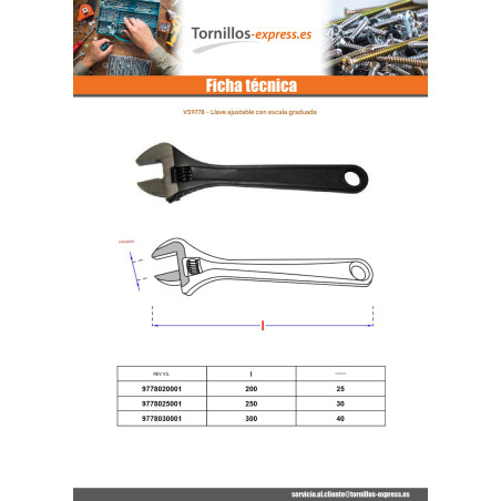 1 x Llave inglesa con escala graduada 200 mm