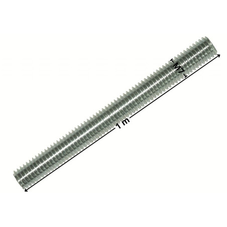 1 x Varilla roscada M7 paso de 150 longitud 1 metro Clase 4.8 Acero cincado blanco