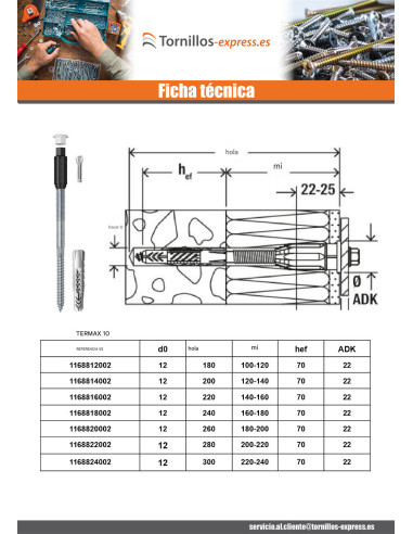 1 x Montaje a distancia THERMAX Fischer 8/60 M6...