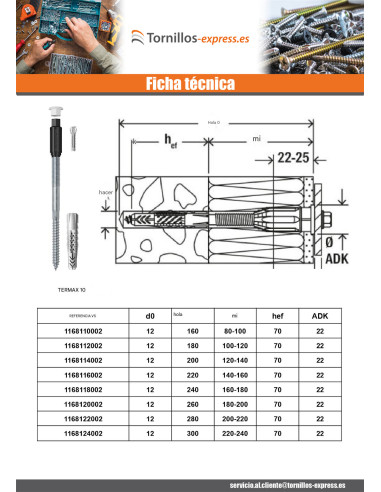 1 x Montaje a distancia THERMAX Fischer 8/60 M6...