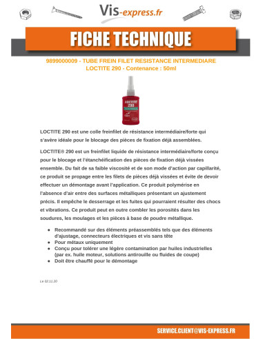 1 x Freno rosca resistencia intermedia LOCTITA 290