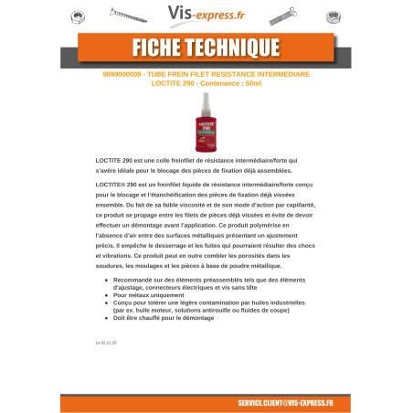 1 x Freno rosca resistencia intermedia LOCTITA 290