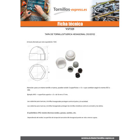 1 x Embellecedor tuerca o embellecedor cabeza de tornillo cabeza hexagonal M8 Polietileno blanco en plano 13