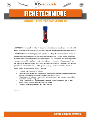 1 x Freno rosca resistencia intermedia LOCTITA 248