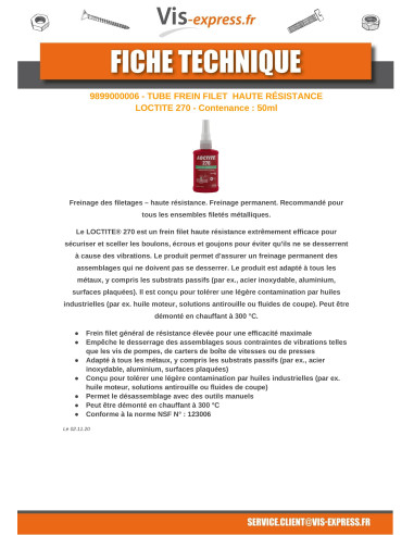 1 x Freno rosca alta resistencia 50 ml LOCTITA 270