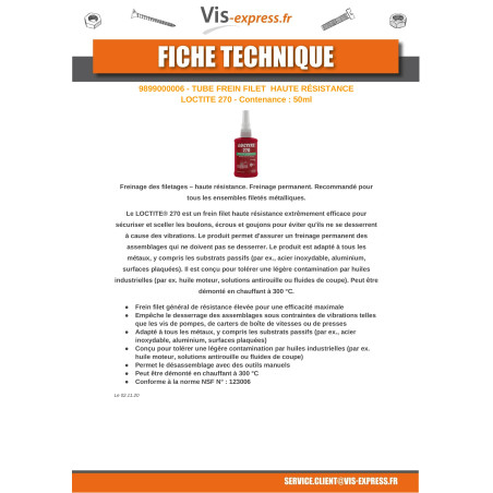1 x Freno rosca alta resistencia 50 ml LOCTITA 270
