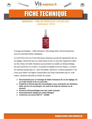 1 x Freno rosca baja resistencia 50 ml LOCTITA 222