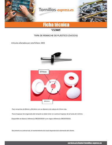 1 x Embellecedor Remache Polietileno blanco