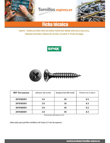 1 x Tornillo para placa de yeso Spax Phillips 2...