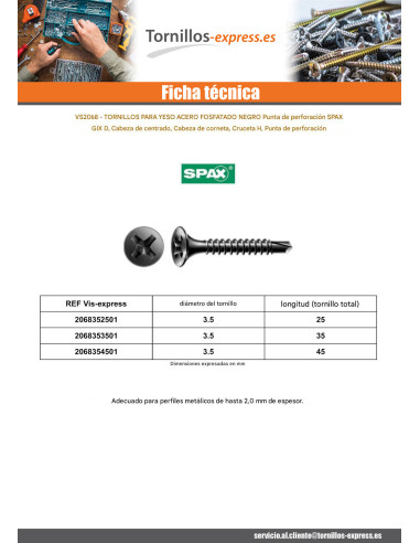 1 x Tornillo para placa de yeso Spax Phillips 2...