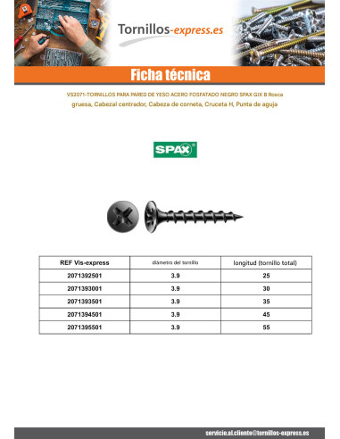 1 x Tornillo para placa de yeso Spax Phillips 2...