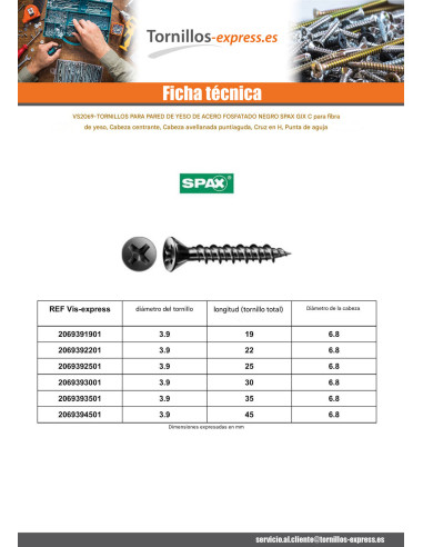 1 x Tornillo para placa de yeso Spax Phillips 2...