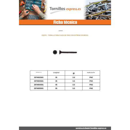 1 x Tornillo para placa de yeso con punta Tornillo autoperforante Phillips 2 3.5X55 Acero fosfatado