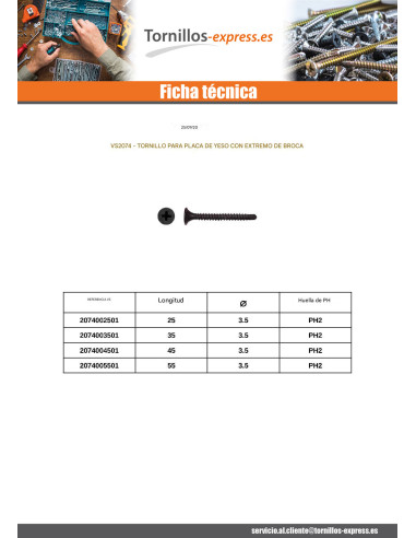 1 x Tornillo para placa de yeso con punta...